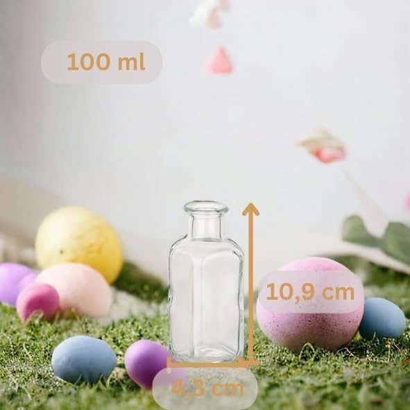 gouveo 12er Set Glasflasche 100 ml (0,10 l) Glasflasche 100 ml Apotheker eckig mit Oster-Gravur (3 M