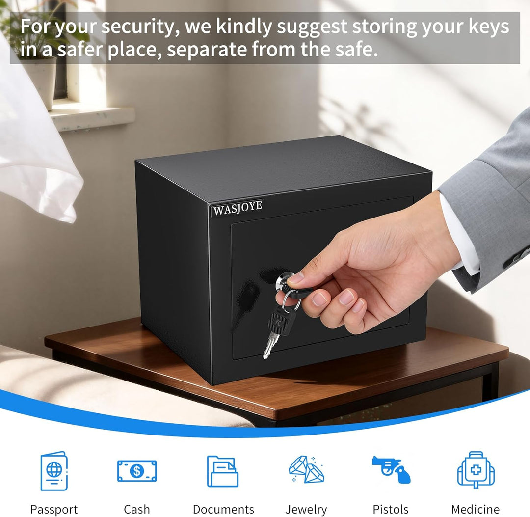 Mini Safe Tresor mit Schlüssel, WASJOYE Mini Tresor mit Schloss für Zuhause/Büro, 6.6L kleiner treso