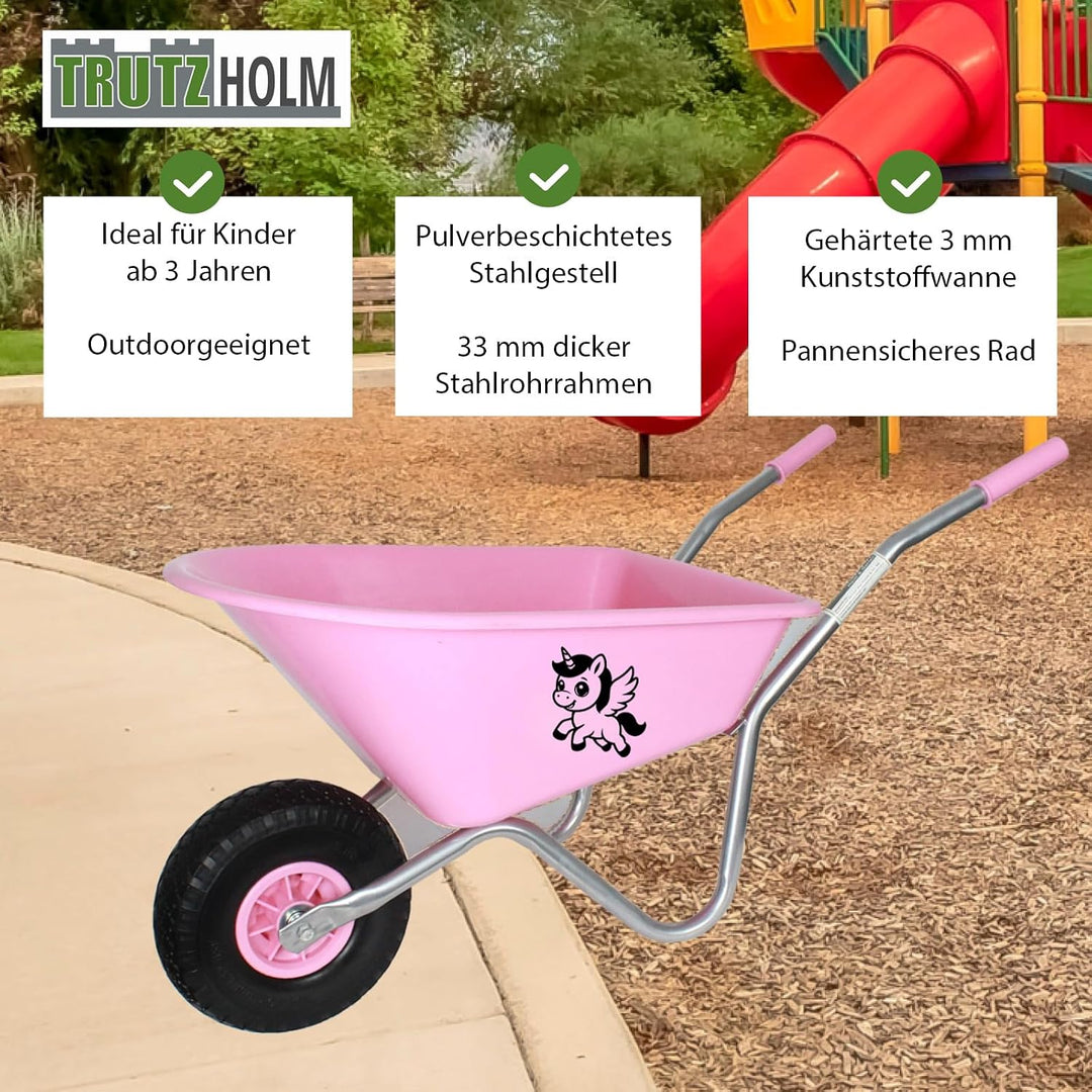 TRUTZHOLM Kinderschubkarre Einhorn rosa 40 kg Traglast Stahl | Uni, 3,6 kg, 40 kg Traglast, Stahl Ku