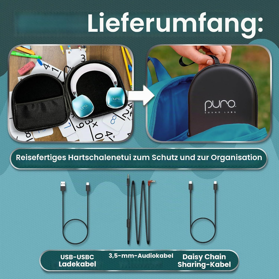 Puro Sound Labs PuroQuiet Plus Lautstärkebegrenzte On-Ear Active Noise Cancelling Bluetooth Kopfhöre