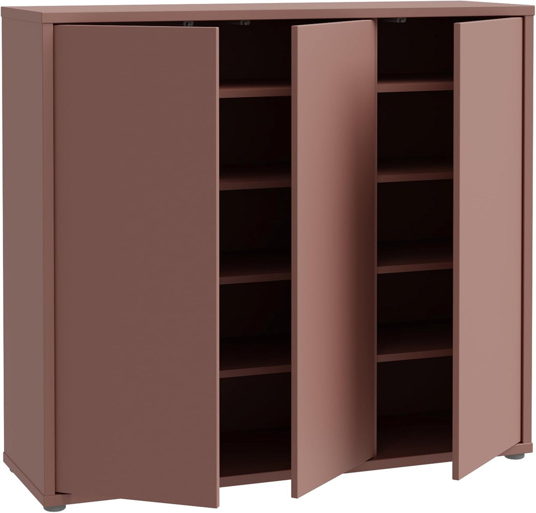 Forte Alice Springs Schuhschrank 100 110, moderner Flurschrank mit 3 Türen und 8 Einlegeböden, Holzw