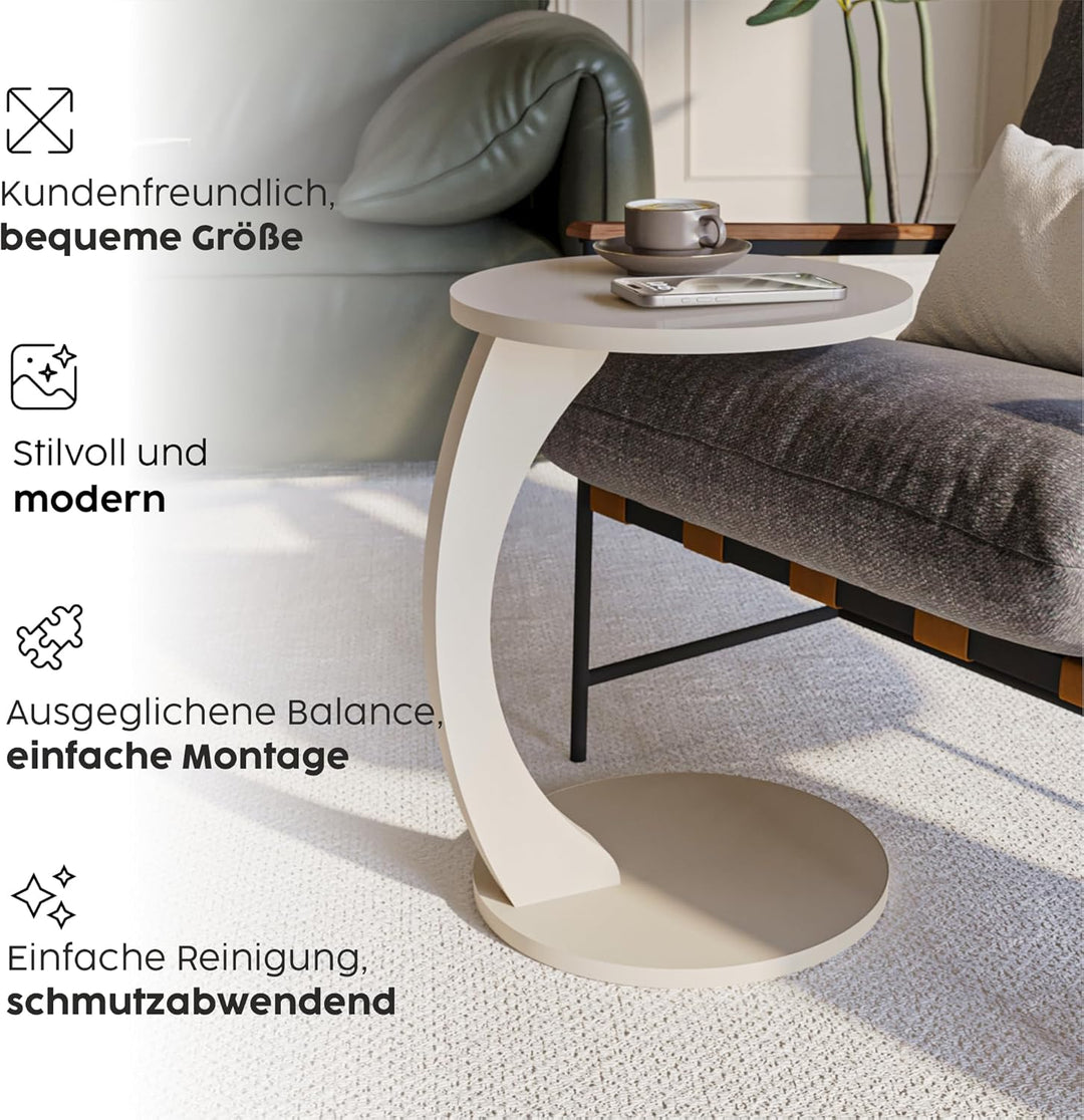 Couchtisch mit Rollen, Kleiner Beistelltisch C Form, Beistelltisch Couch, stylischer Sofatisch in sc