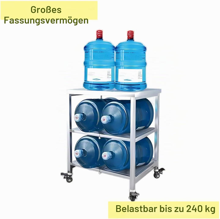HIYOUGO Servierwagen Arbeitstisch Edelstahl, 3 Böden Faltbar Edelstahl Rollwagen Küchentisch mit 4 R