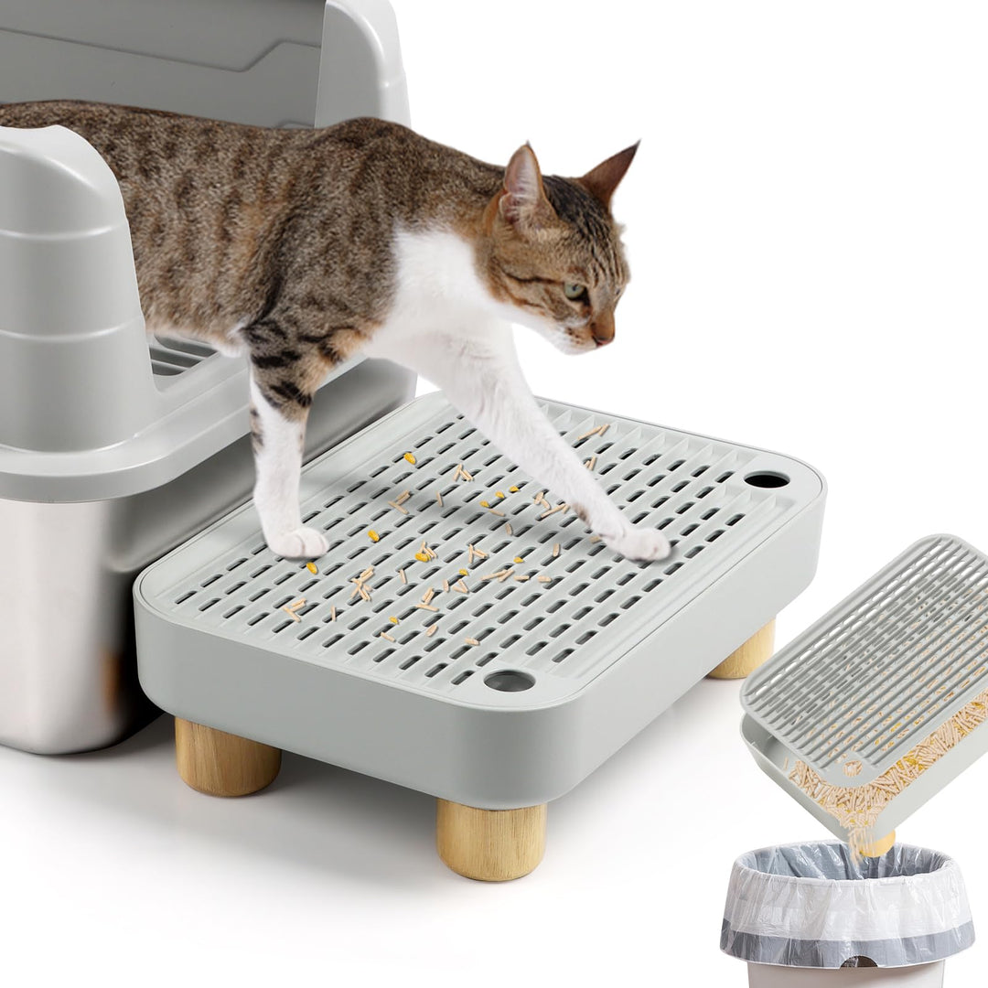 Kalolary Katzenrampe für Katzentoiletten, Katzentritthocker mit Holzsockel und Filterfunktion Leicht