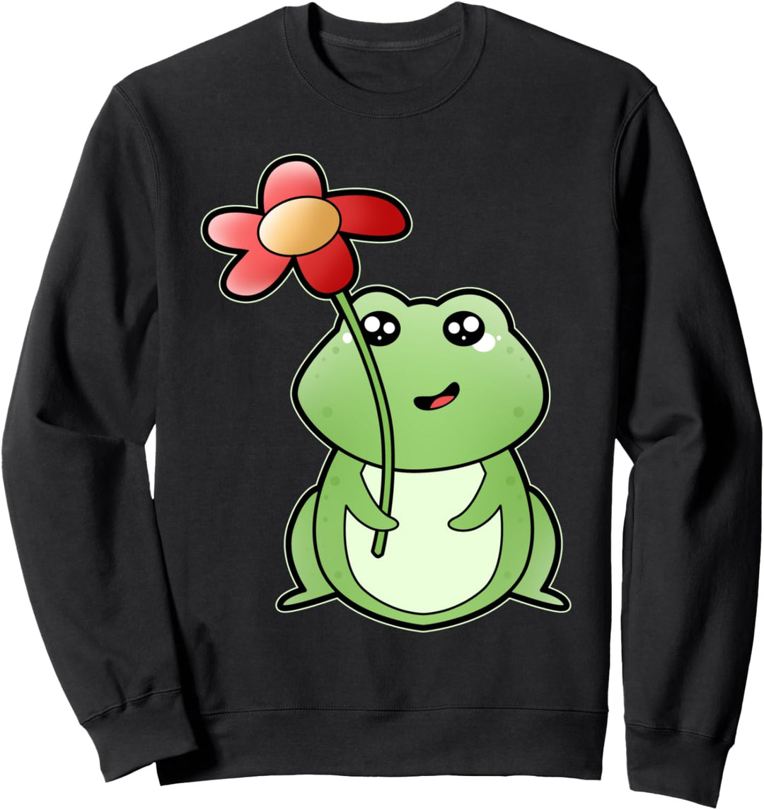 Frosch mit Blumenstrauss Kröten Amphibien Märchen Frösche Sweatshirt