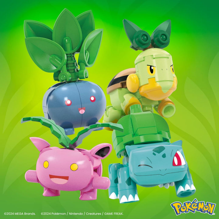 MEGA Pokémon Actionfigur-Bauspielzeug, Pflanze-Typ Trainerteam mit 118 Teilen, bewegliche Bisasam-,