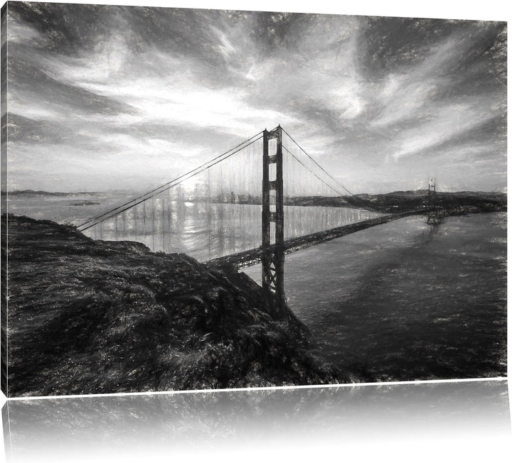 Pixxprint Gigantische Golden Gate Bridge in San Francisco Kohle Zeichnung Effekt, Format: 100x70 auf