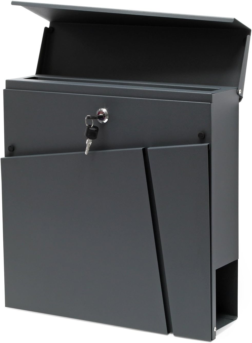 Wiltec Designer Briefkasten V23 anthrazit 370 x 105 x 370 mm, Wandbriefkasten mit Schloss und Zeitun