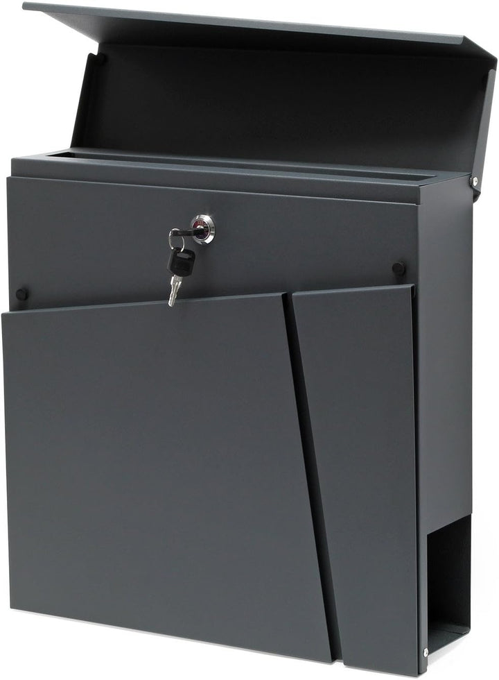 Wiltec Designer Briefkasten V23 anthrazit 370 x 105 x 370 mm, Wandbriefkasten mit Schloss und Zeitun