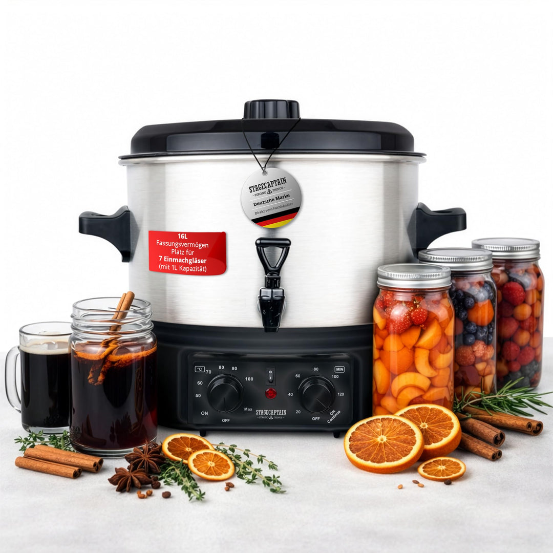 Stagecaptain GWK-16A Glühweinkocher - Einkochautomat mit 16 Liter - 2000 Watt - Gebürsteter Edelstah