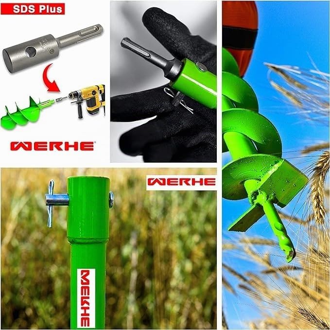WERHE Erdbohrer 40mm mit SDS Plus Aufnahme Robuste Bohrspitze Pfahlbohrer Bohrer 40 SDS Plus, 40 SDS