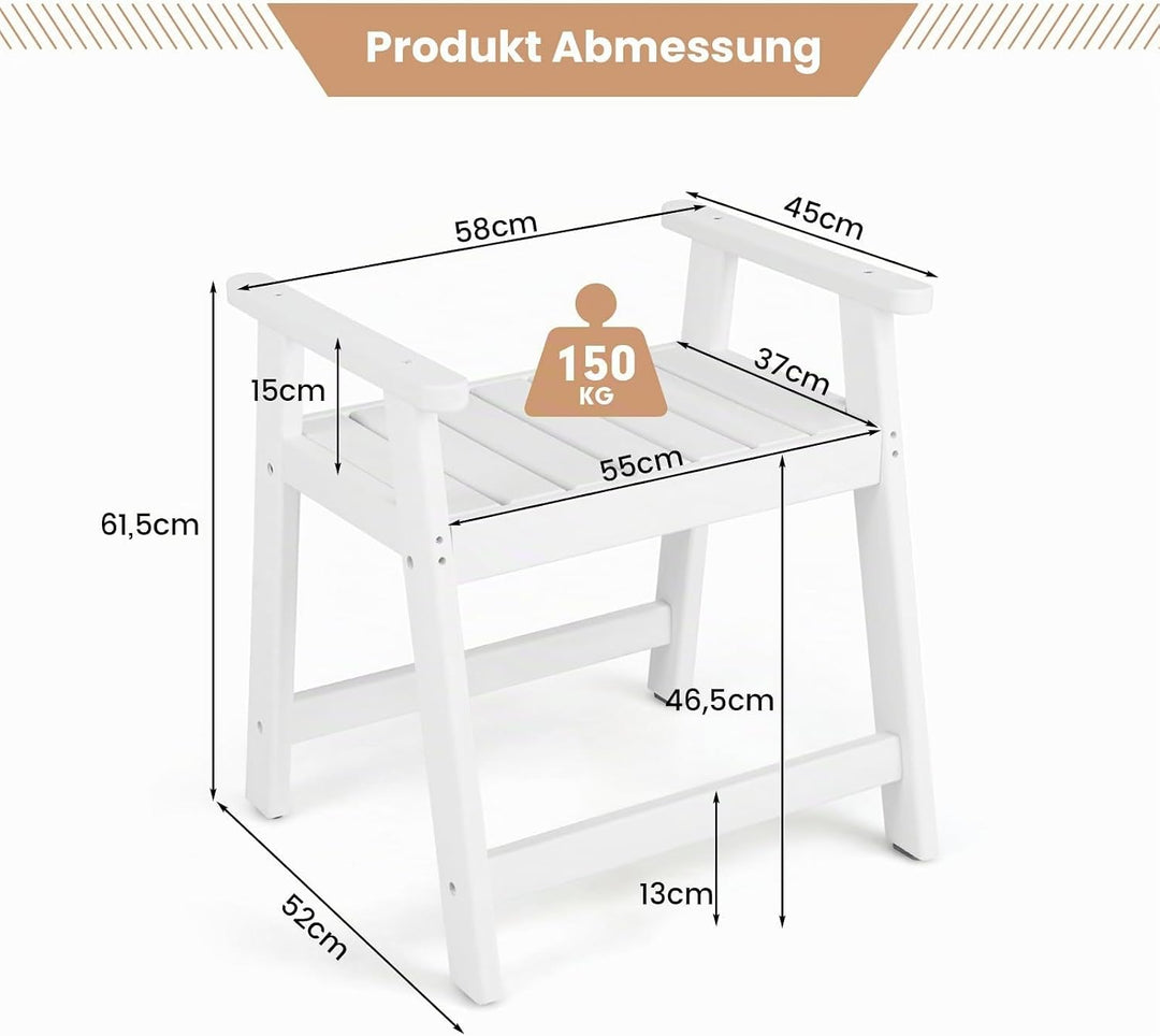 COSTWAY wasserdichter Duschhocker HDPE, Bad Sitzbank Badhocker mit Ablage &amp; Doppelgriffen, Duschbank