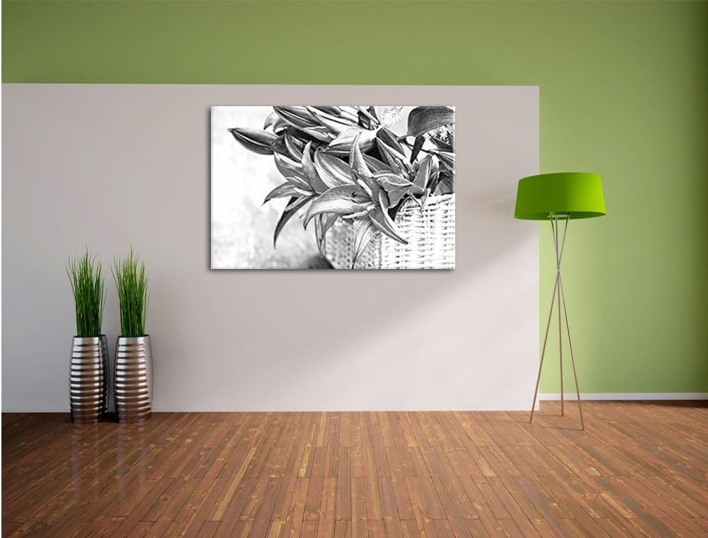 Pixxprint Blaue Blumen im Körbchen / 100x70cm Leinwandbild bespannt auf Holzrahmen/Wandbild Kunstdru