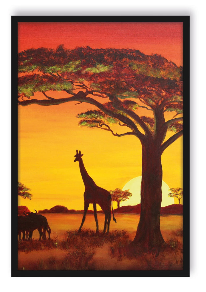 Generisch Savanne mit Wildtieren, Poster im Bilderrahmen / Format: 100x70cm / Kunstdruck gerahmt, 10