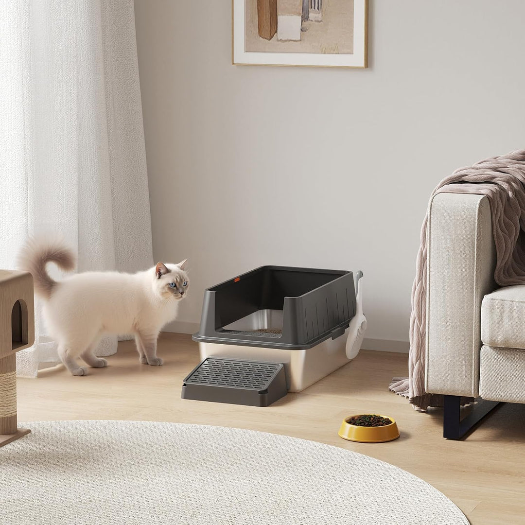 Lifewit 28L Katzenklo Edelstahl gross mit Schaufel und Pedal für grosse Katzen, Katzenklo Offen 60 x