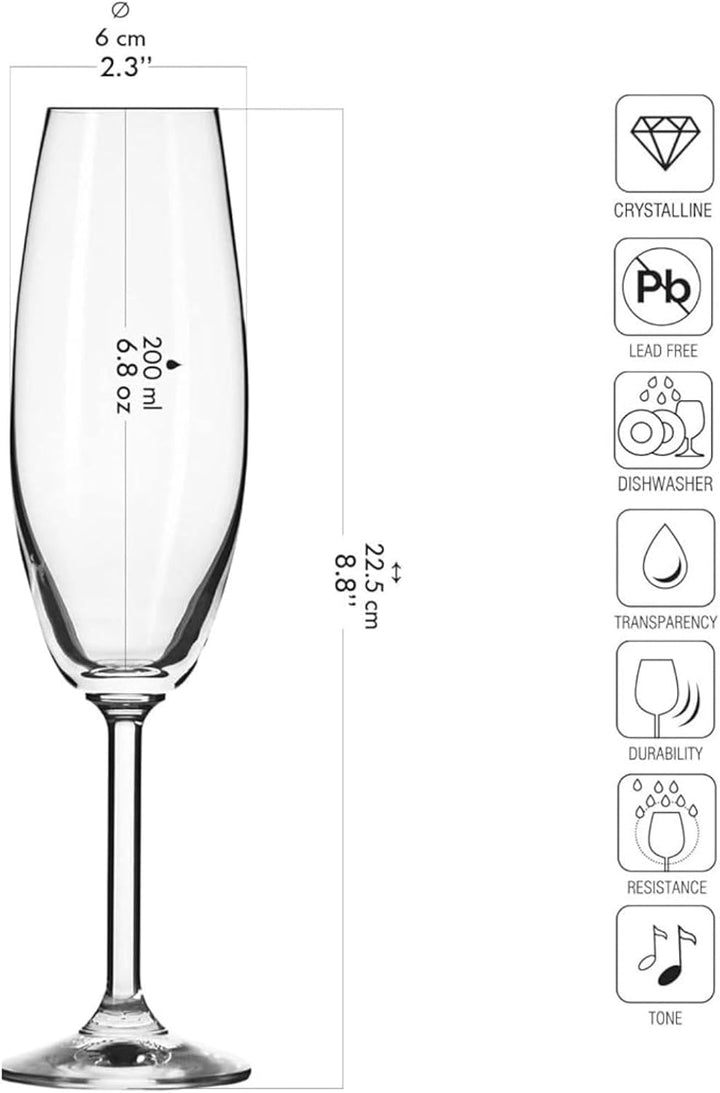 KROSNO Sektgläser Champagner-Gläser Sektflöten | Set von 6 | 200 ML | Venezia Kollektion | Perfekt f