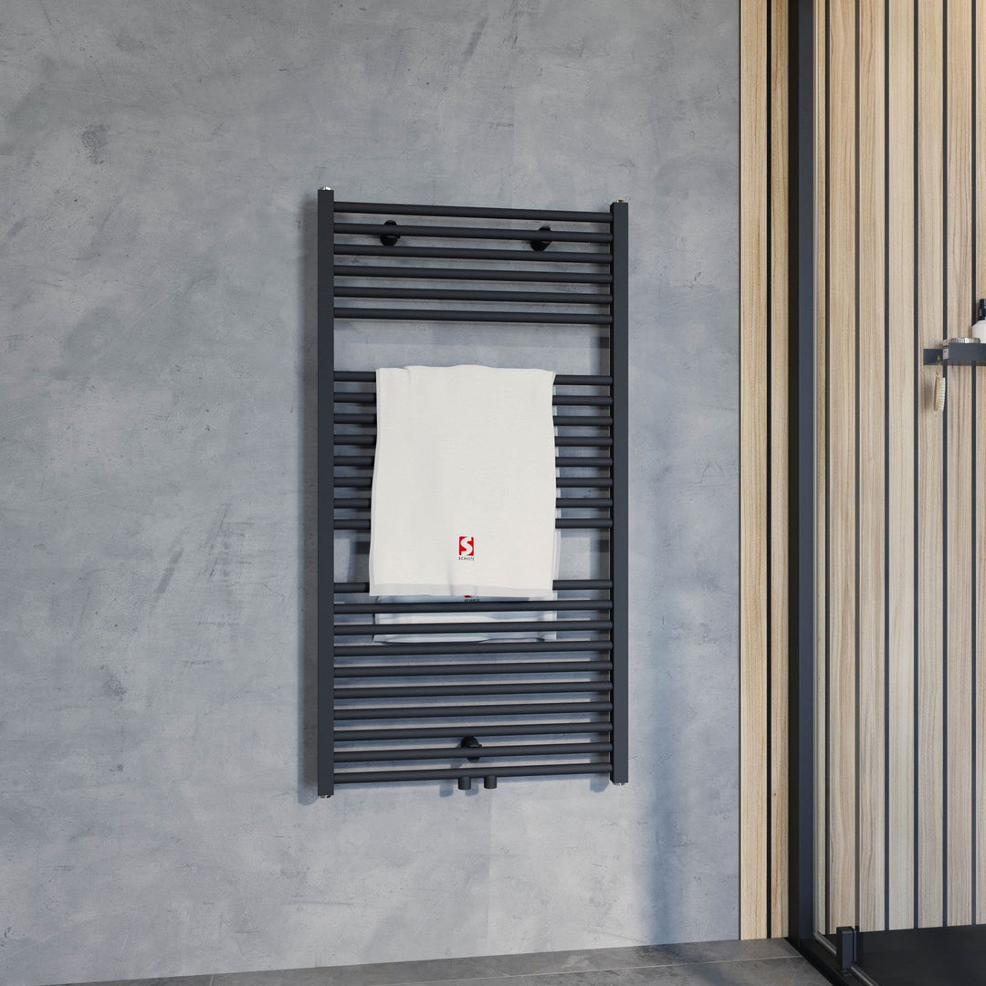 Schulte Bad-Heizkörper Turbo, 113 x 60 cm, 600 Watt Leistung, Mittelanschluss,Mattschwarz, Handtuchh
