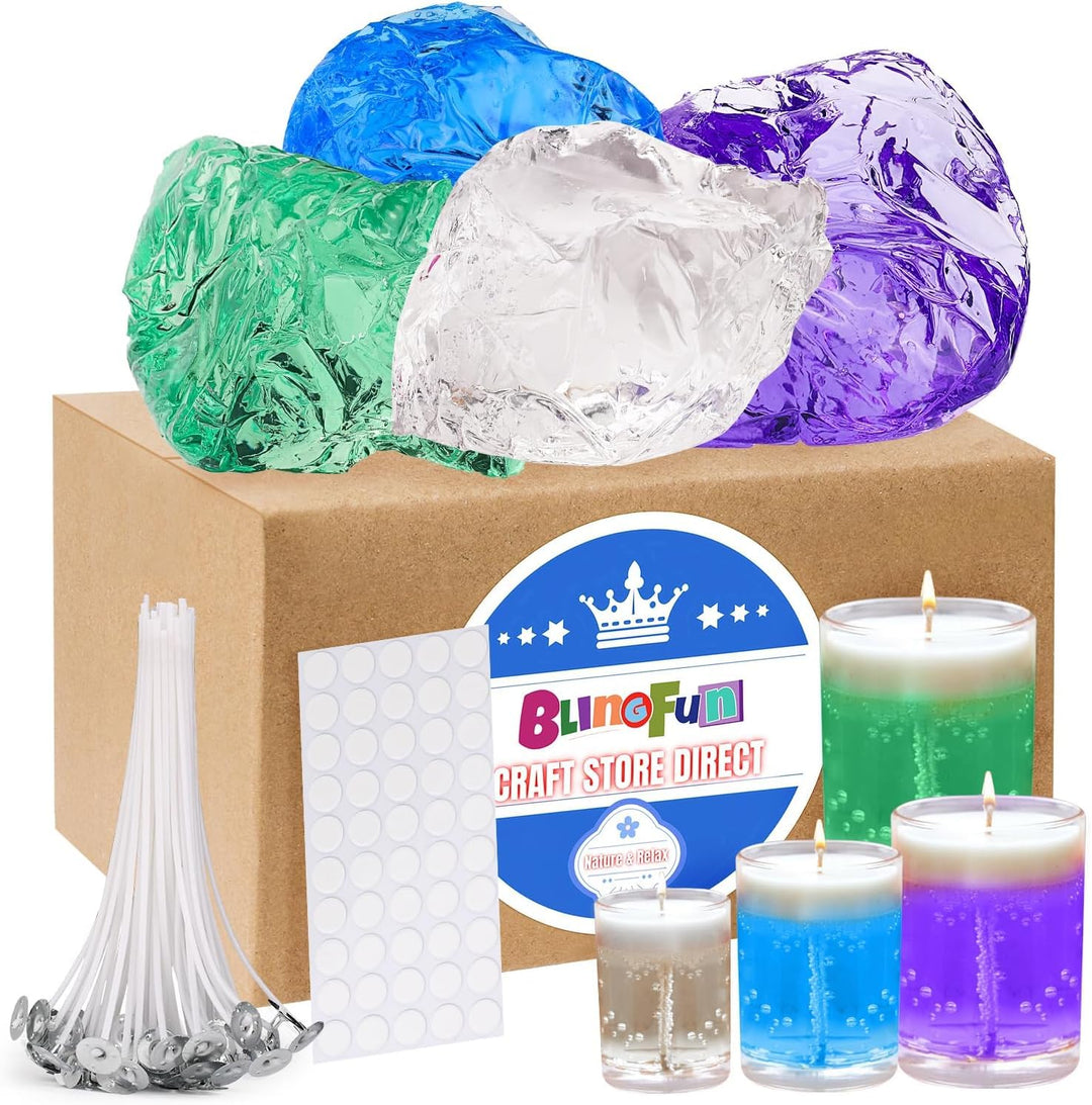 Blingfun Gelwachs für Kerzenherstellung mit 4 Gelee-Wachs, 50 Kerzendochten und 50 Aufklebern, Handa