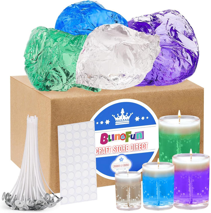 Blingfun Gelwachs für Kerzenherstellung mit 4 Gelee-Wachs, 50 Kerzendochten und 50 Aufklebern, Handa