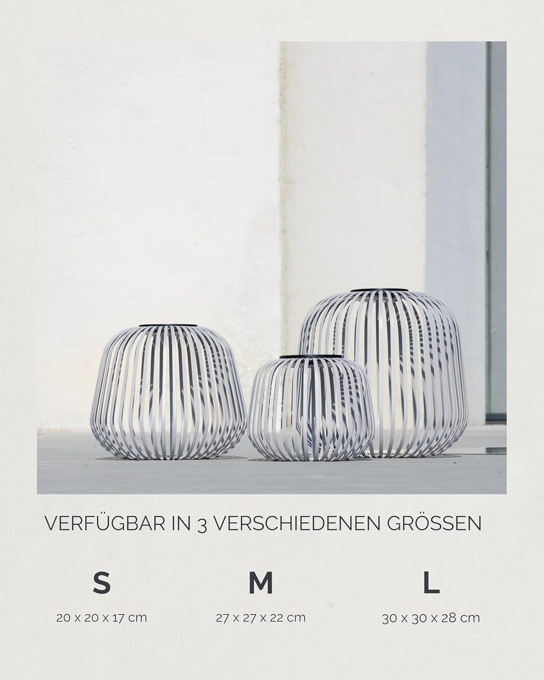 LUUK Studio Grosse LED Solarlampe für den Aussenbereich, kabellose Gartenlaterne in modernem Design,