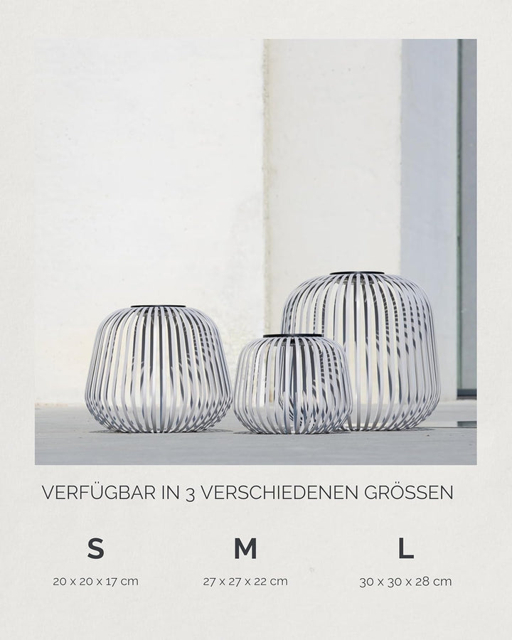 LUUK Studio Grosse LED Solarlampe für den Aussenbereich, kabellose Gartenlaterne in modernem Design,