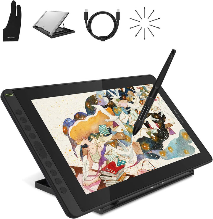 HUION Kamvas 16 Grafiktablett mit Display, 15,6 Zoll，8192 Stufen Batterieloser Stift, 10 Tasten Zeic