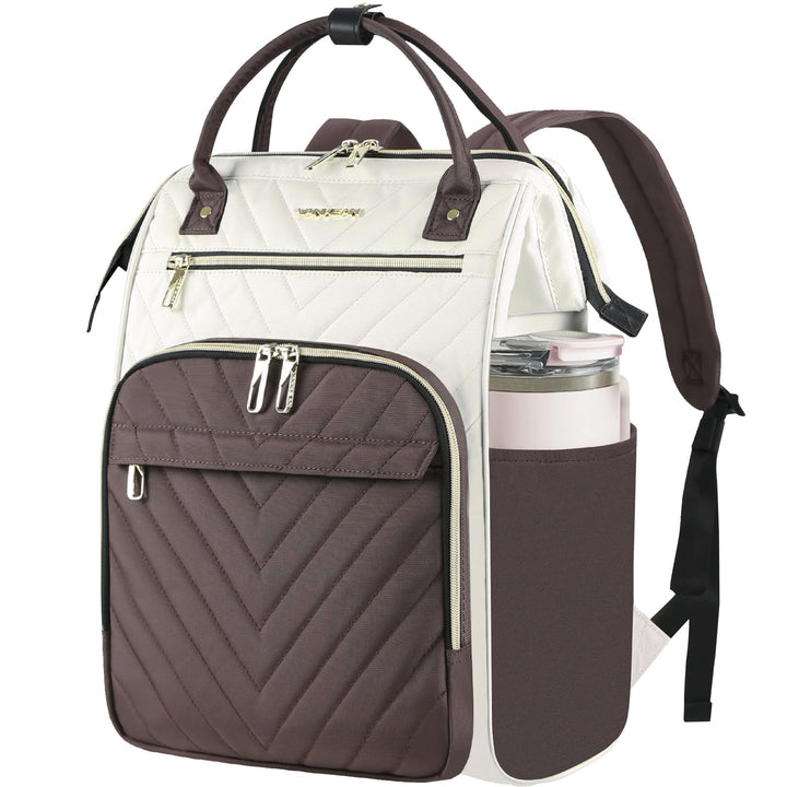 VANKEAN 15.6 Zoll Laptop-Rucksack für Damen Herren, Beige-Kaffee | Computer Arbeitstasche, Grosse Ka