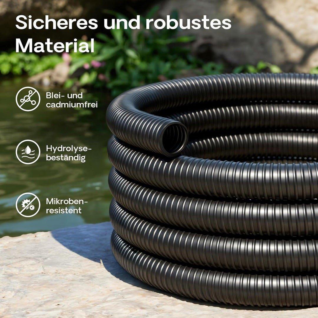 Wiltec 25m Teichschlauch Spiralschlauch 32 mm (1 1/4") schwarz