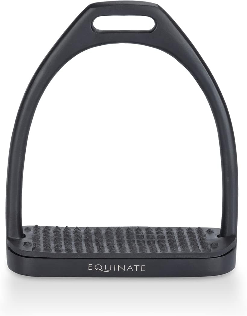 Equinate Steigbügel Midway 10cm Schwarz Matt - Mit Anti-Rutsch Trittfläche aus Gummi - Für Erwachsen