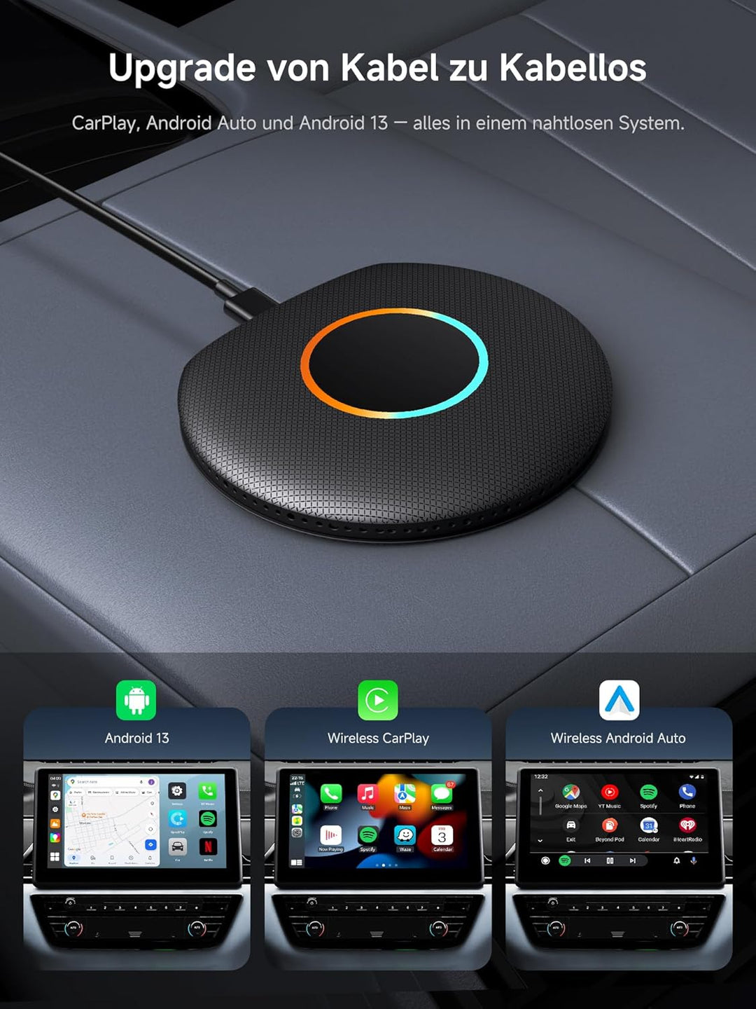 CarPlay Wireless Adapter, Smart AI Box CarPlay Video-Apps, Kompatibel mit Kabelgebundenem Werkseitig