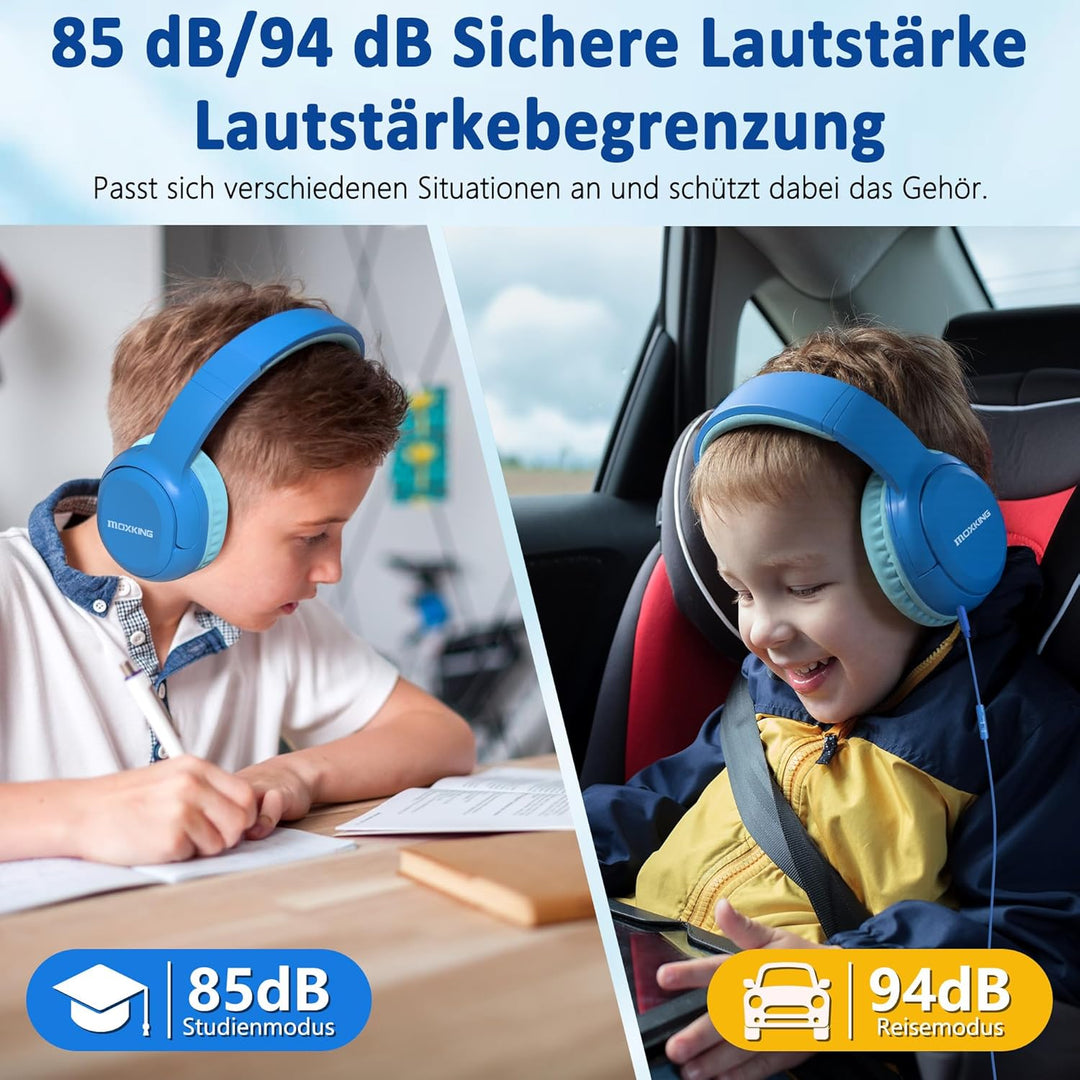 Kinder Over-Ear Kopfhörer mit Kabel und Mikrofon, Lautstärkebegrenzung 85/94 dB, Verstellbar & Faltb
