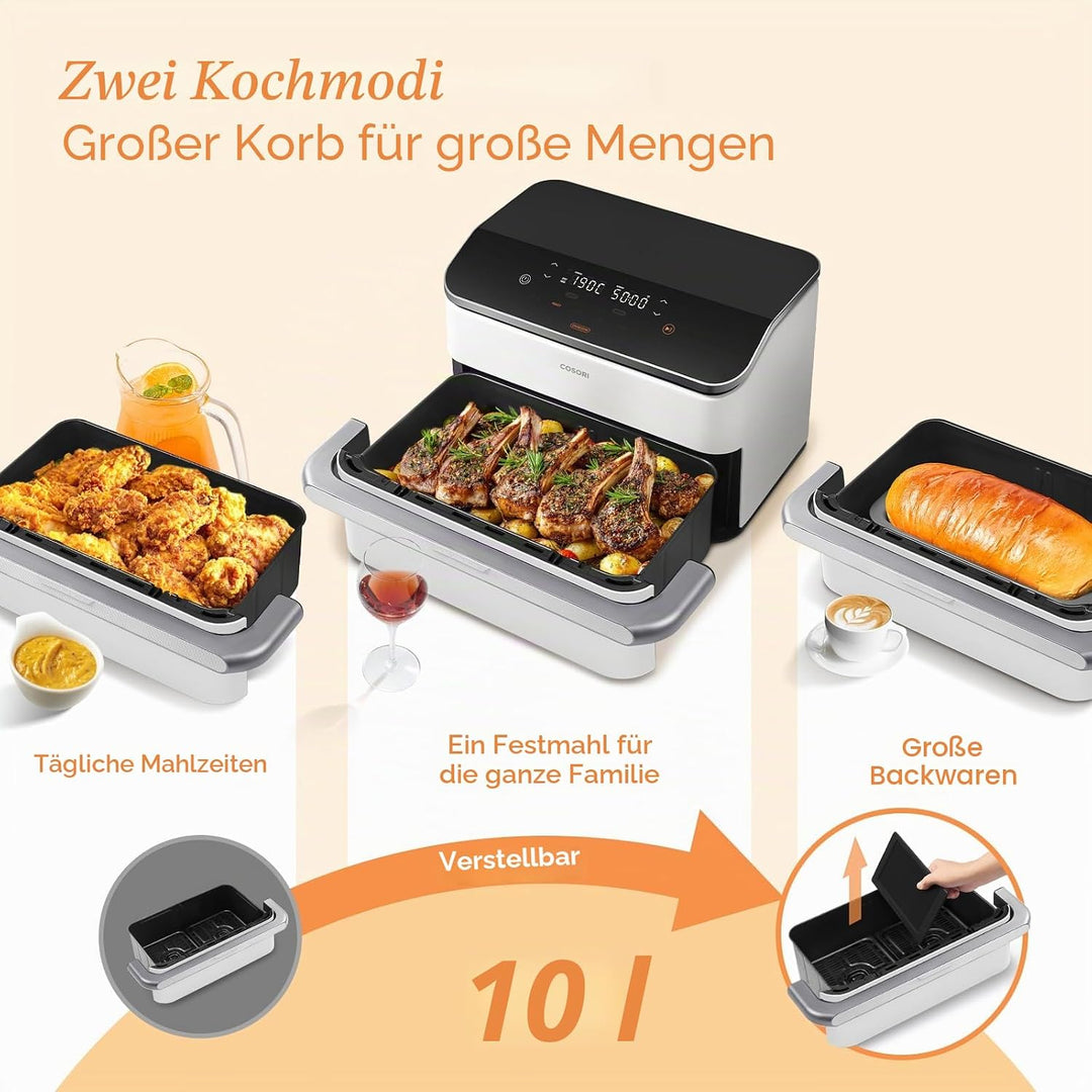 COSORI Luftfritteuse 10 Liter, 7 in 1 Dual Blaze TwinFry mit Doppelkorb 5L & 5L und abnehmbarem Tren