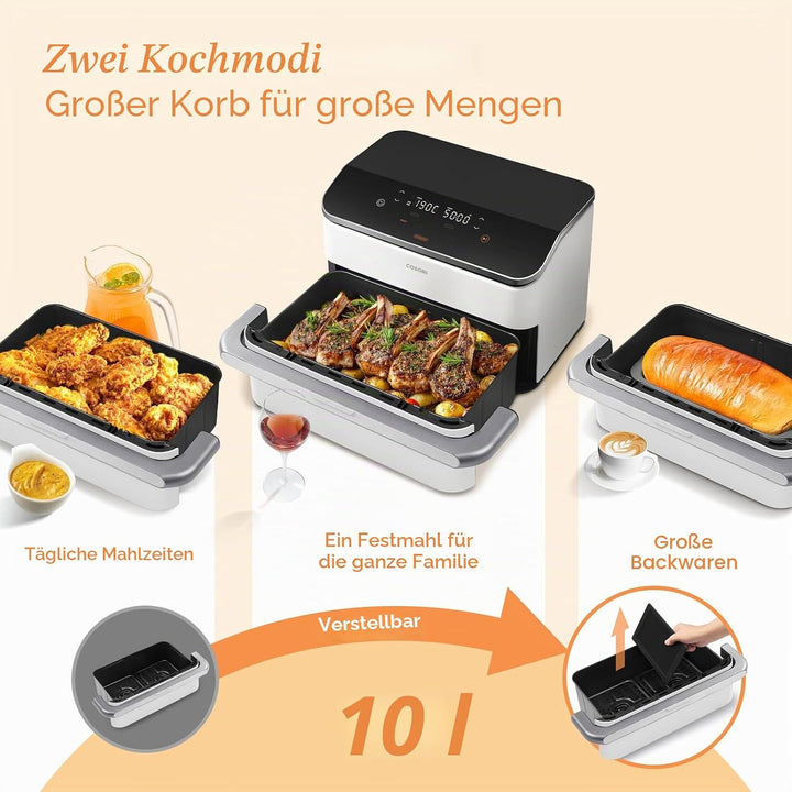 COSORI Luftfritteuse 10 Liter, 7 in 1 Dual Blaze TwinFry mit Doppelkorb 5L & 5L und abnehmbarem Tren