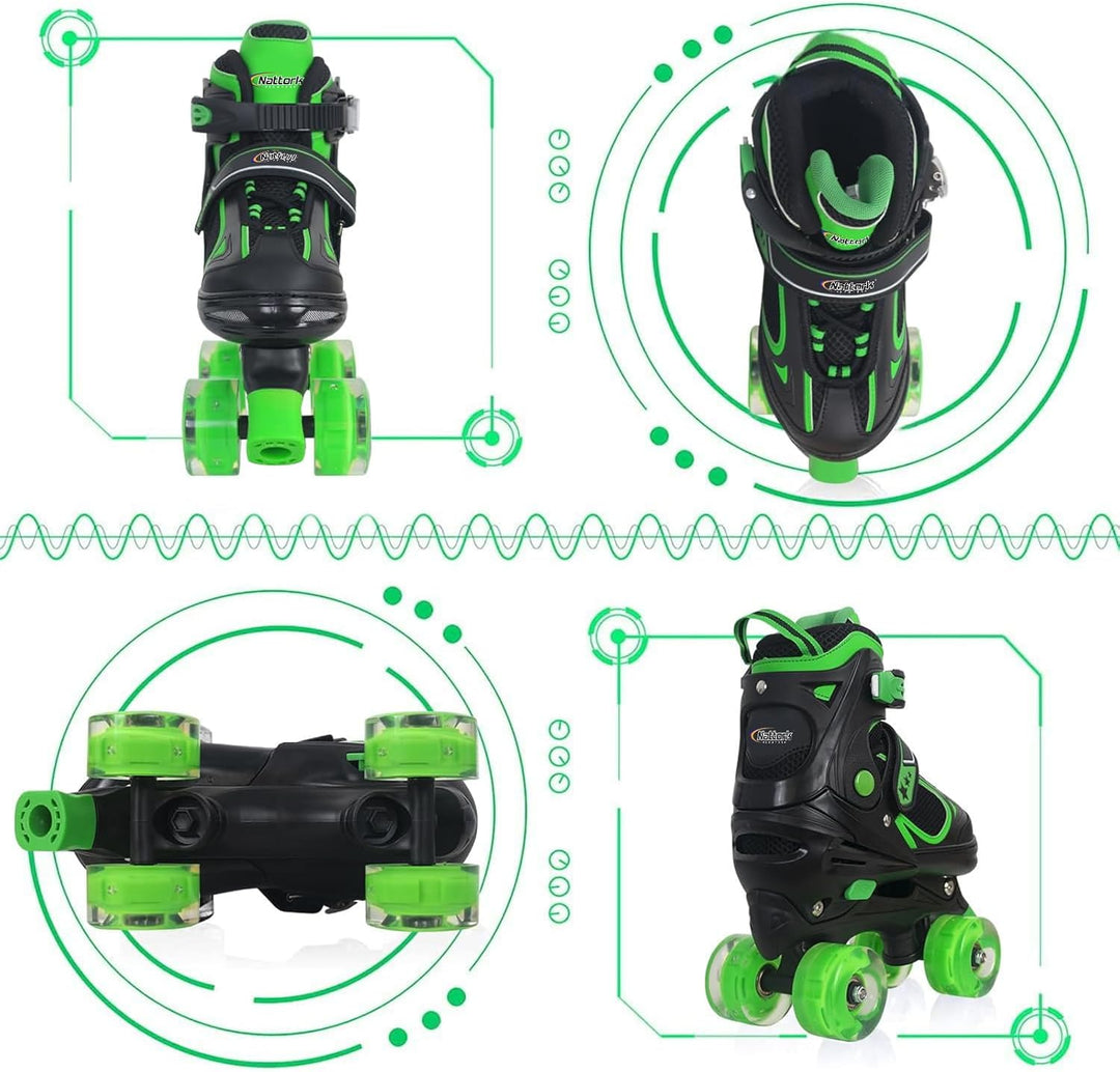 Nattork Kinder Rollschuhe für Jungen Mädchen, 4 Grössen Verstellbare Quad Skates, Roller Skates mit