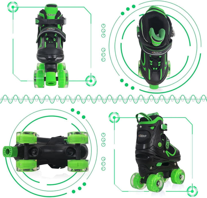 Nattork Kinder Rollschuhe für Jungen Mädchen, 4 Grössen Verstellbare Quad Skates, Roller Skates mit