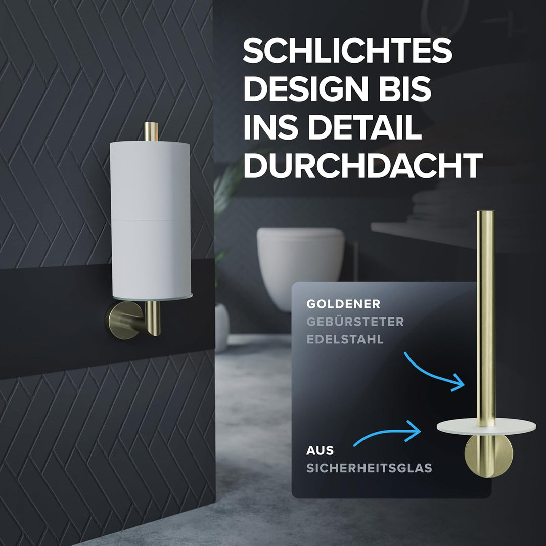 Ersatzrollenhalter Giskesanden Gold zum Bohren | aus Edelstahl und Glas | Toilettenpapier Rollen Auf