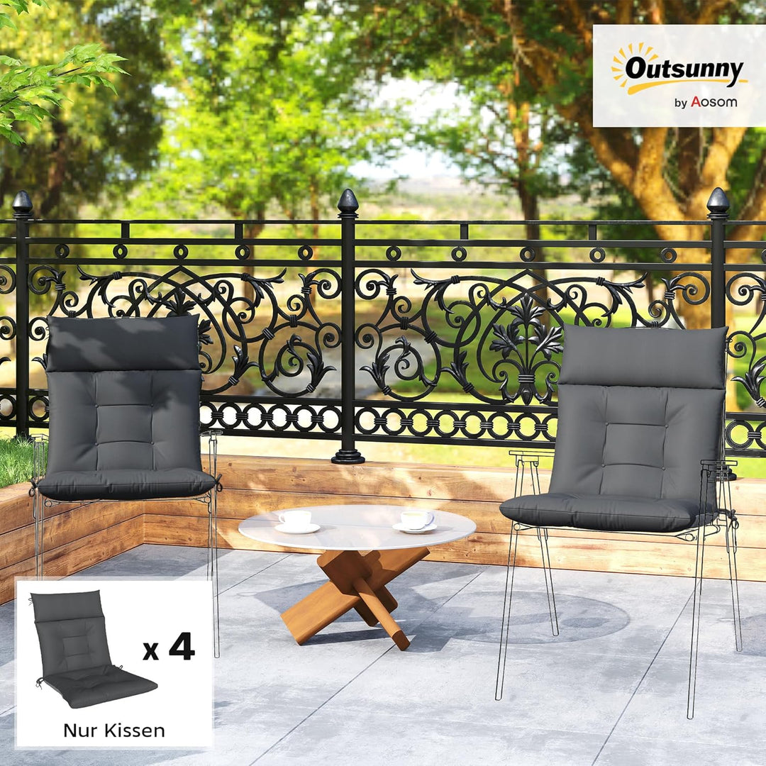 Outsunny 4er Set Sitzkissen 111,5 x 53 x 8 cm wasserabweisend rutschfest Stuhlkissen mit Bändern, In