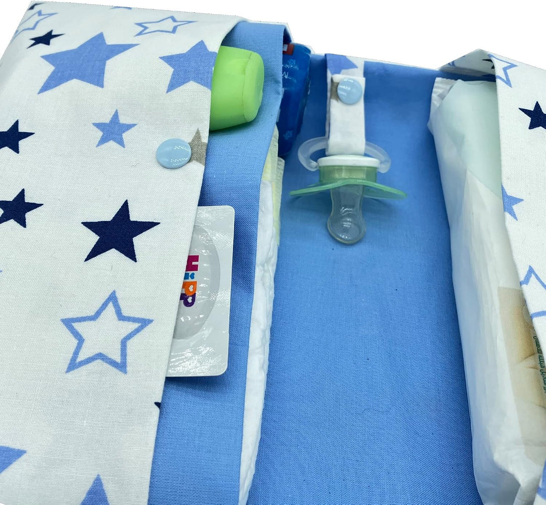 Grosse Windeltasche XXL mit Name personalisiert Wickeltasche - Sterne weiss blau - für Jungen