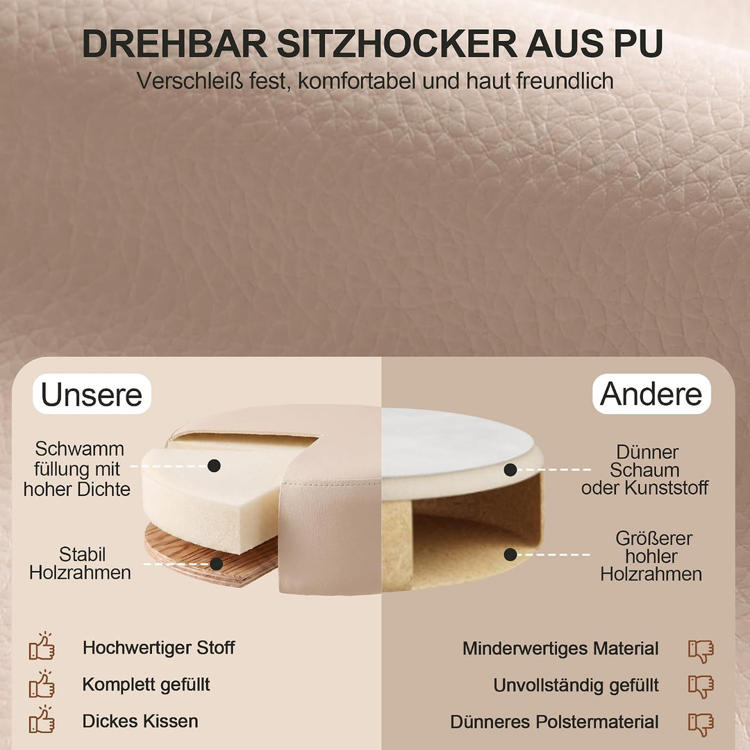 Duhome Drehhocker Sitzhocker Schminkhocker Hocker Rund mit Polsterung Höhenverstellbar Drehbar aus K
