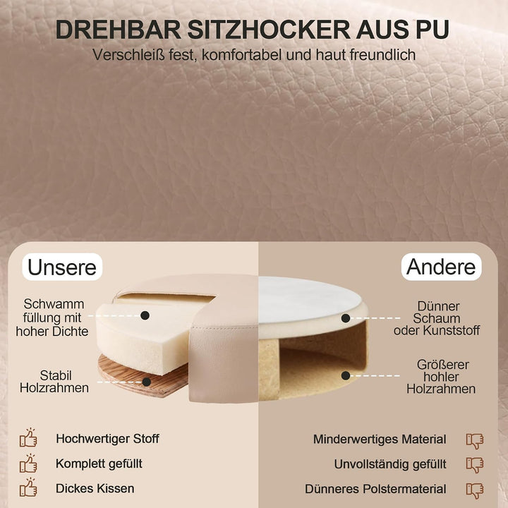 Duhome Drehhocker Sitzhocker Schminkhocker Hocker Rund mit Polsterung Höhenverstellbar Drehbar aus K