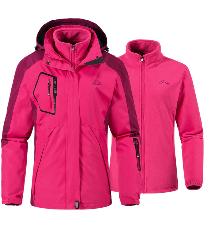 YSENTO Damen 3-in-1 Skijacke Winter FleeceJacke Wasserdichte Winddichte Warme Funktions Outdoor Soft