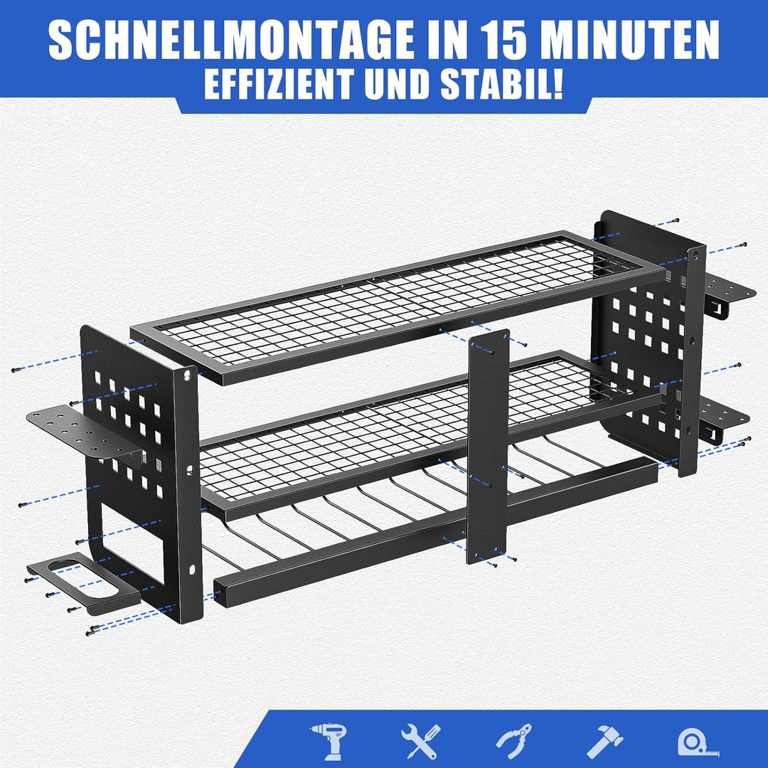 Werkzeug Organizer Wand - Schwerlast-Stahlregal, belüftetes Gitter mit Haltern für Bohrer/Hämmer/Sch