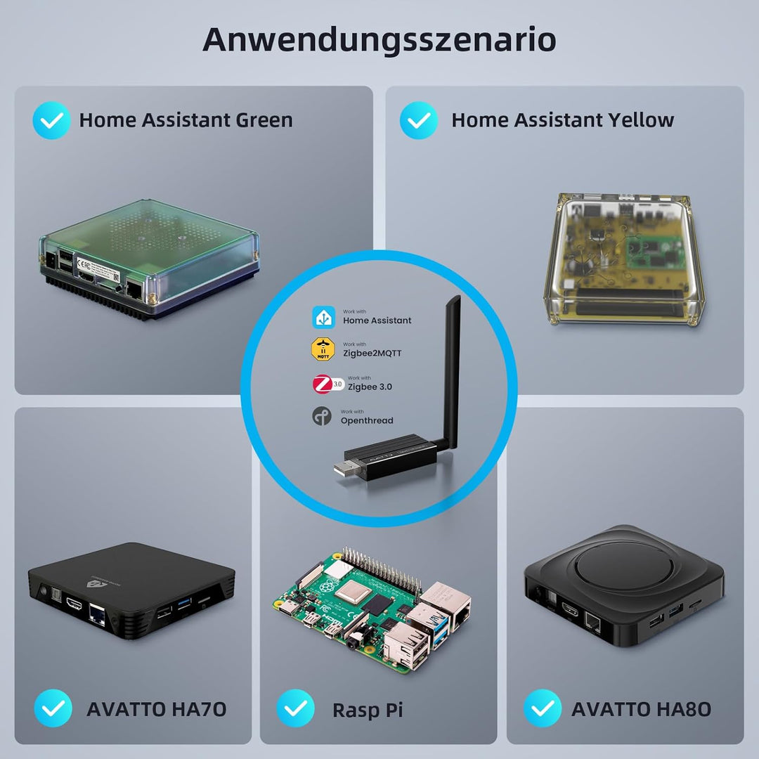 AVATTO Zigbee 3.0 USB Dongle Plus Gateway für Home Assistant | CC2652P/CP2102N | ZHA/Zigbee2MQTT | s