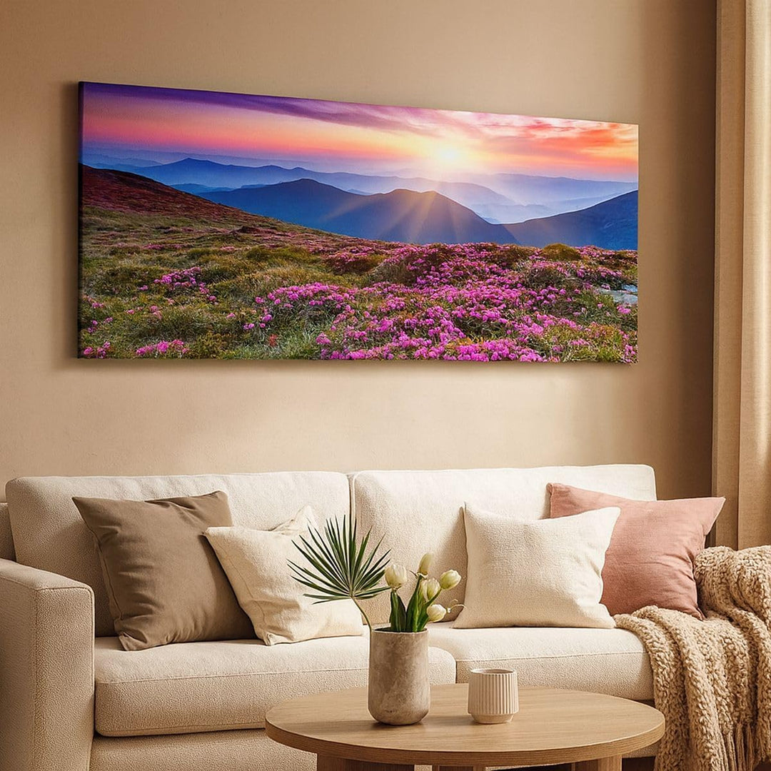 Wandbilder Dekoration Wohnzimmer Wiese Berg Himmel Landschaft Panorama Bilder auf Leinwand 120x50cm