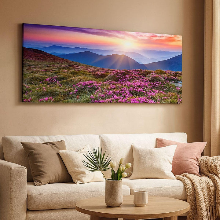 Wandbilder Dekoration Wohnzimmer Wiese Berg Himmel Landschaft Panorama Bilder auf Leinwand 120x50cm