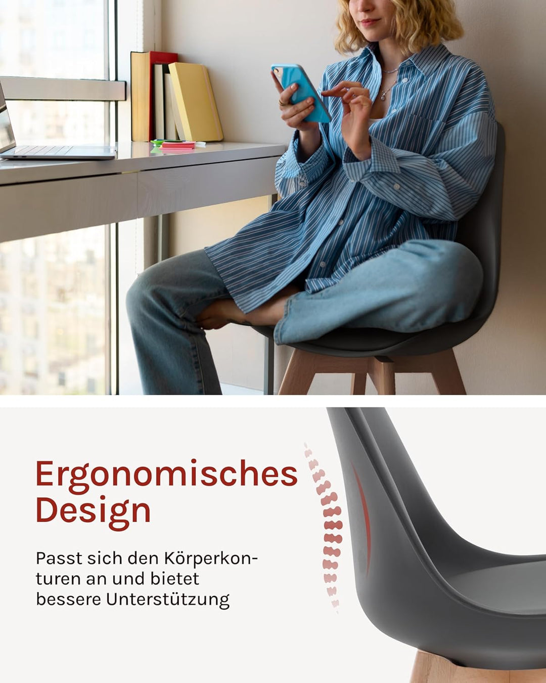 WOLTU Esszimmerstuhl mit Massivholz Beine, Skandinavische Küchenstühle, Wohnzimmerstuhl, Retro Desig