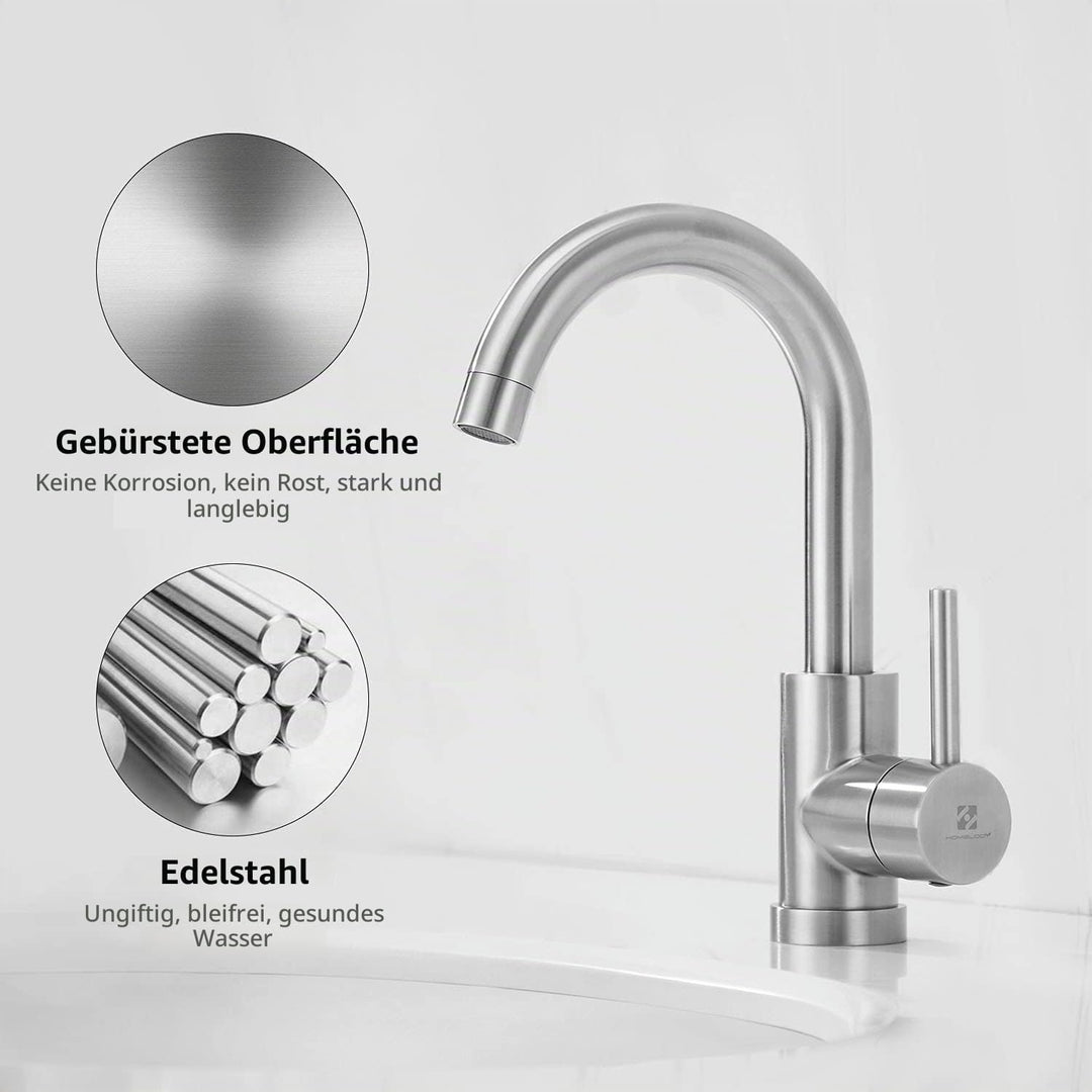 HOMELODY Niederdruck Wasserhahn Bad/Küche 360° Drehbar Badarmatur Küchenwasserhahn Einhebelmischer W