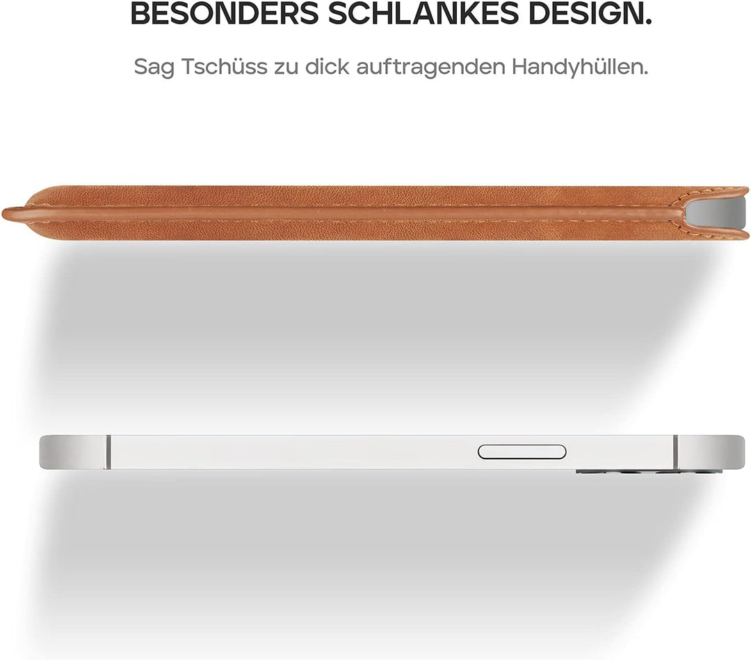 WIIUKA Hülle für iPhone 13 Mini, Deutsches Nubukleder, Lederhülle extra Dünn, Premium Leder, Design