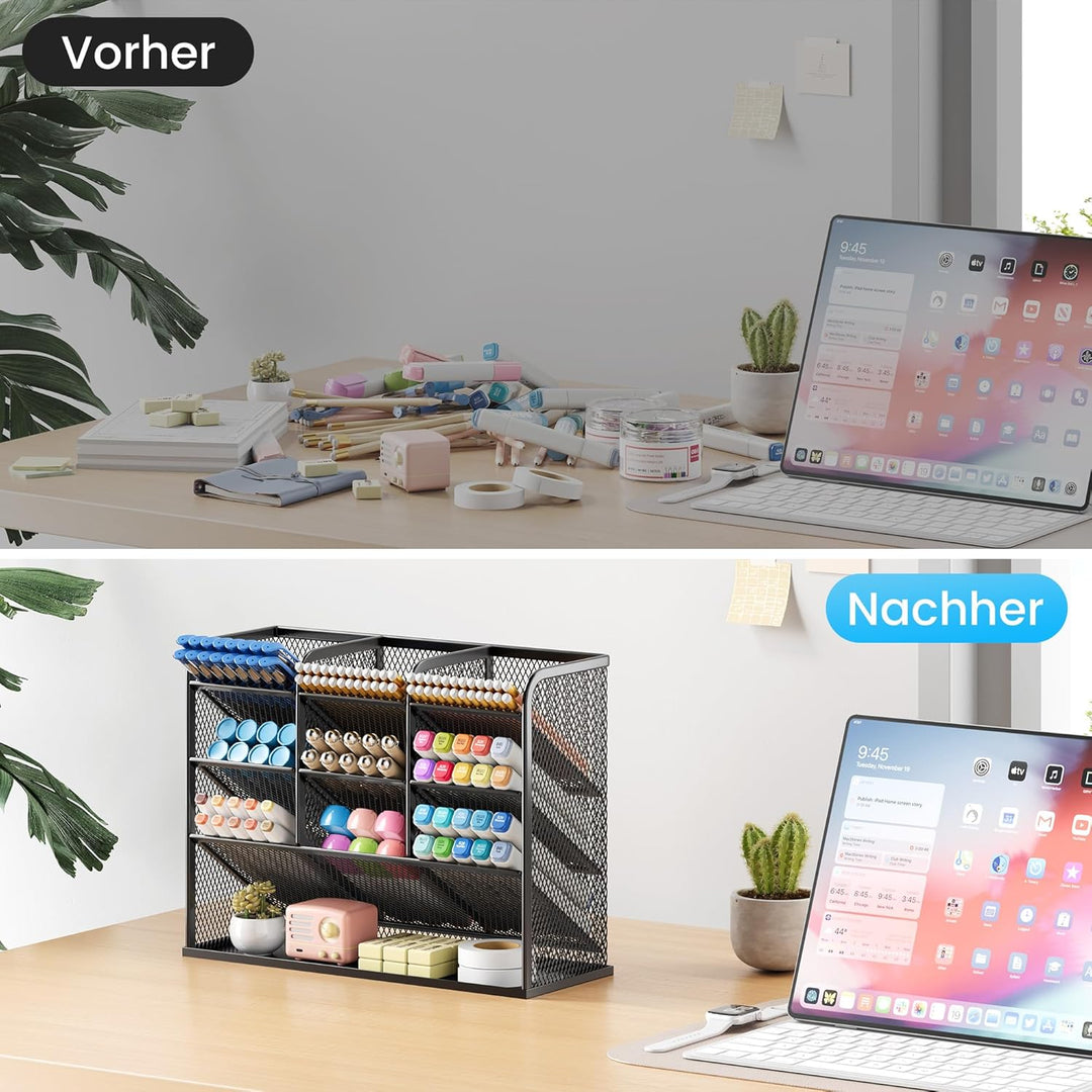 VITVITI Schreibtisch Organizer, 9 Fächer Stiftehalter, Netz Stifte Regal aus Metall, Stiftehalter Sc