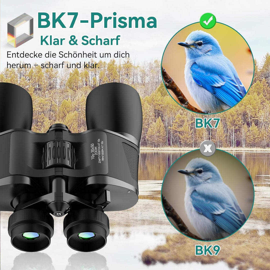MLight 10-30x50 Zoom-Fernglas für Erwachsene, leistungsstarkes Fernglas für Vogelbeobachtung, Jagd,